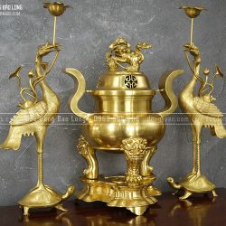 Bộ Tam Sự đồng vàng catut cao 60cm màu vàng bóng