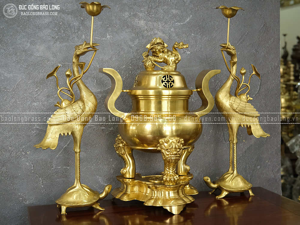 Bộ Tam Sự Đồng Vàng Catut Cao 60Cm Màu Vàng Bóng