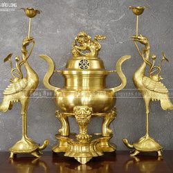 Bộ Tam Sự đồng vàng catut cao 60cm màu vàng bóng