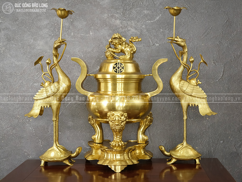Bộ Tam Sự Đồng Vàng Catut Cao 60Cm Màu Vàng Bóng