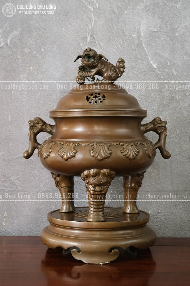 Đỉnh đồng Thập Sòi màu trầm cổ cao 46cm