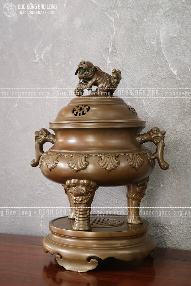 Đỉnh đồng Thập Sòi màu trầm cổ cao 46cm