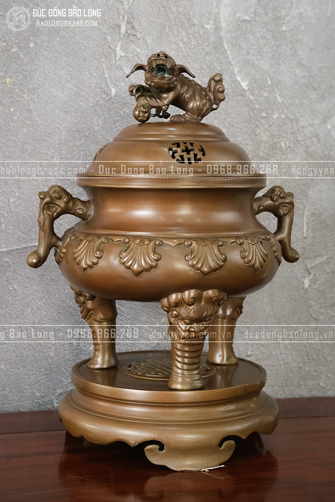Đỉnh đồng Thập Sòi màu trầm cổ cao 46cm