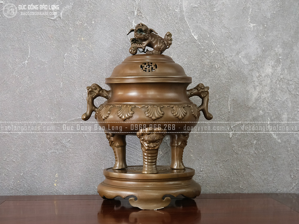 Đỉnh Đồng Thập Sòi Màu Trầm Cổ Cao 46Cm