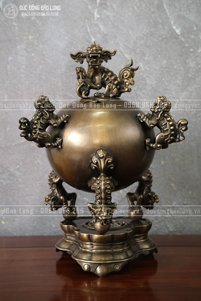 Đỉnh Thất Lân đồng vàng cao 40cm màu trầm cổ giá rẻ