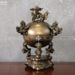 Đỉnh Thất Lân đồng vàng cao 40cm màu trầm cổ giá rẻ