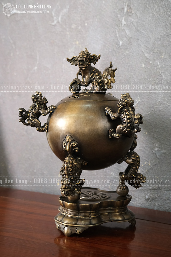 Đỉnh Thất Lân đồng vàng cao 40cm màu trầm cổ giá rẻ