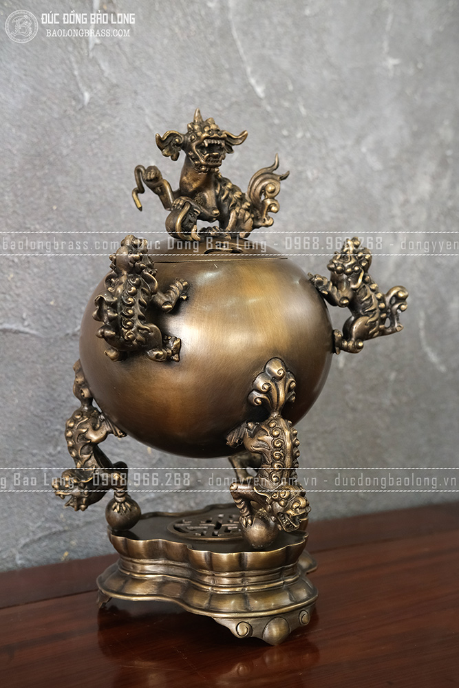 Đỉnh Thất Lân đồng vàng cao 40cm màu trầm cổ giá rẻ