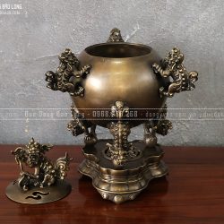 Đỉnh Thất Lân đồng vàng cao 40cm màu trầm cổ giá rẻ