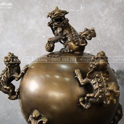 Đỉnh Thất Lân Đồng Vàng Cao 40Cm Màu Trầm Cổ