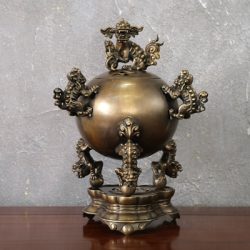 Đỉnh Thất Lân đồng vàng cao 40cm màu trầm cổ giá rẻ
