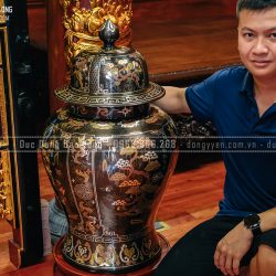 Đôi Chóe bằng đồng khảm ngũ sắc Tứ Quý cao 81cm