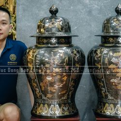 Đôi Chóe bằng đồng khảm ngũ sắc Tứ Quý cao 81cm