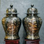 Đôi Chóe Bằng Đồng Khảm Ngũ Sắc Tứ Quý Cao 81Cm