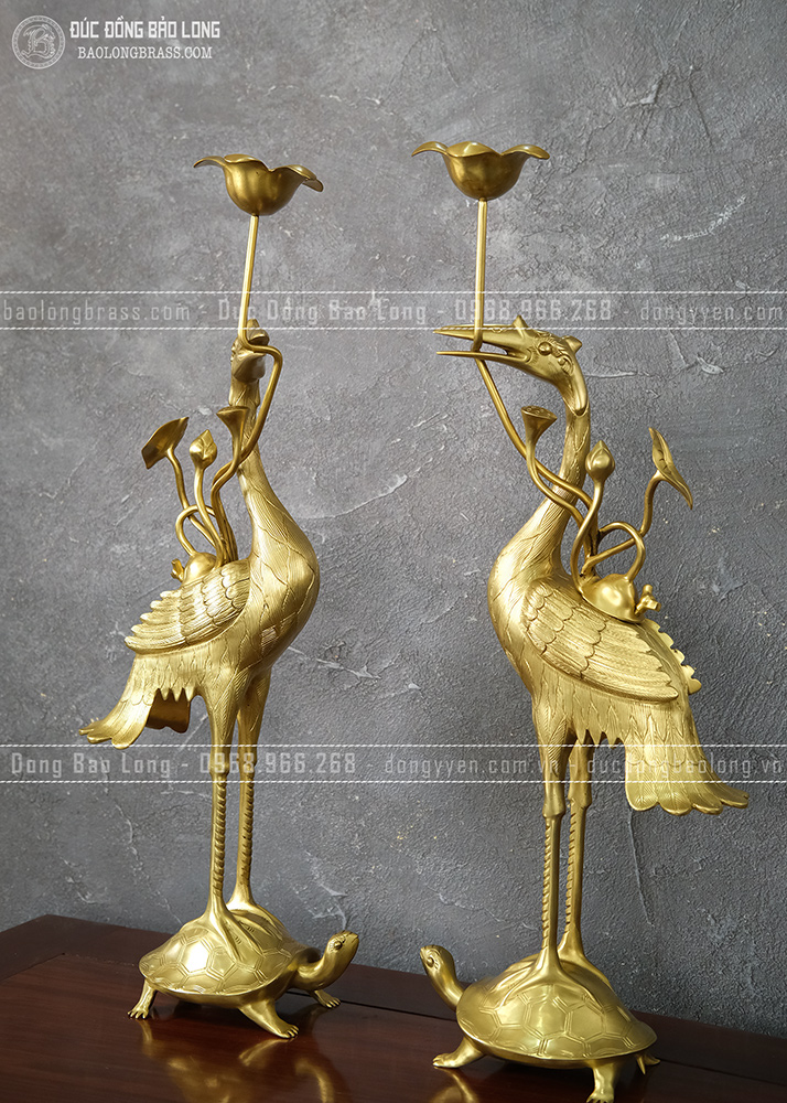 Đôi hạc đồng vàng catut cao 60cm màu vàng bóng