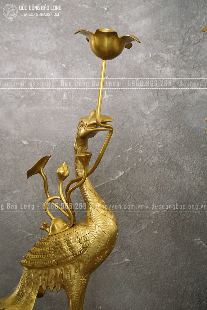 Đôi hạc đồng vàng catut cao 60cm màu vàng bóng