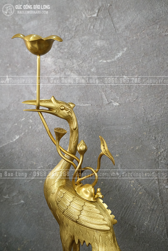 Đôi hạc đồng vàng catut cao 60cm màu vàng bóng