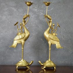 Đôi hạc đồng vàng catut cao 60cm màu vàng bóng