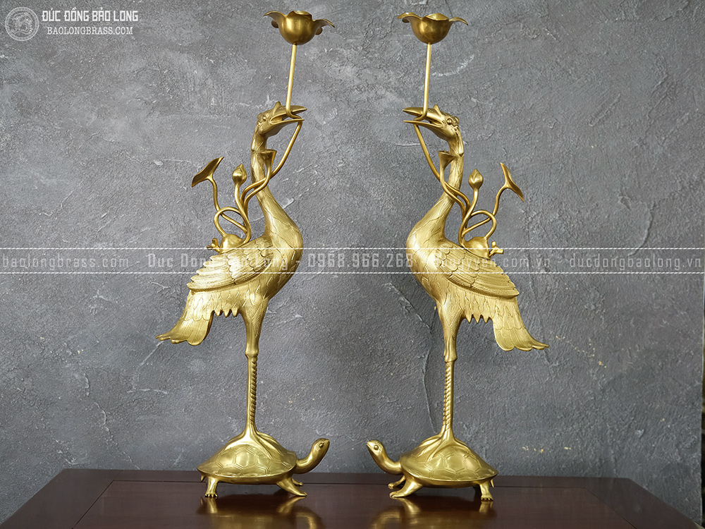 Đôi Hạc Đồng Vàng Catut Cao 57Cm Màu Vàng Bóng