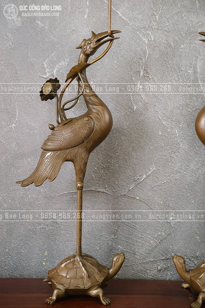 Đôi Hạc Đồng Vàng Cao 60Cm Màu Trầm Cổ