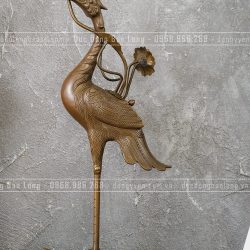 Đôi Hạc Đồng Vàng Cao 60Cm Màu Trầm Cổ