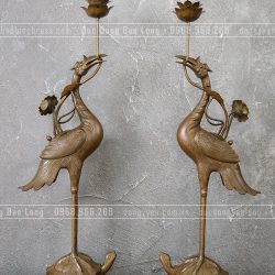 Đôi Hạc Đồng Vàng Cao 60Cm Màu Trầm Cổ