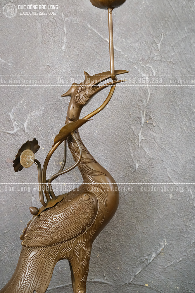 Đôi Hạc Đồng Vàng Cao 60Cm Màu Trầm Cổ