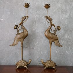 Đôi Hạc Đồng Vàng Cao 60Cm Màu Trầm Cổ