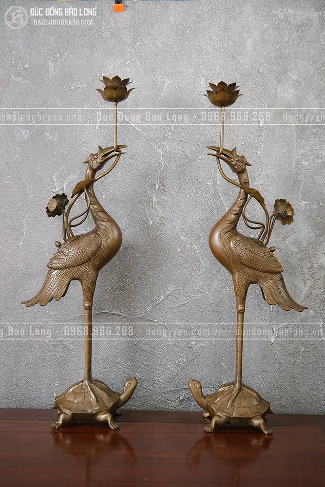 Đôi Hạc Đồng Vàng Cao 60Cm Màu Trầm Cổ