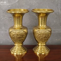 Đôi lọ Hoa Khai Phú Quý bằng đồng thau cao 38cm