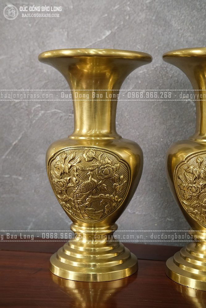 Đôi lọ Hoa Khai Phú Quý bằng đồng thau cao 38cm
