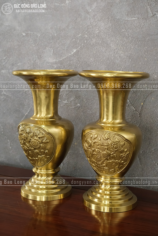 Đôi lọ Hoa Khai Phú Quý bằng đồng thau cao 38cm