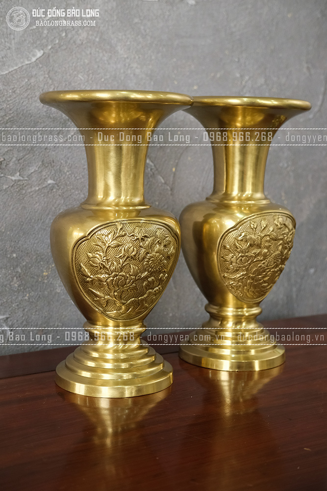 Đôi lọ Hoa Khai Phú Quý bằng đồng thau cao 38cm