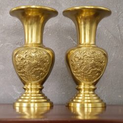 Đôi Lọ Hoa Khai Phú Quý Bằng Đồng Thau Cao 38Cm