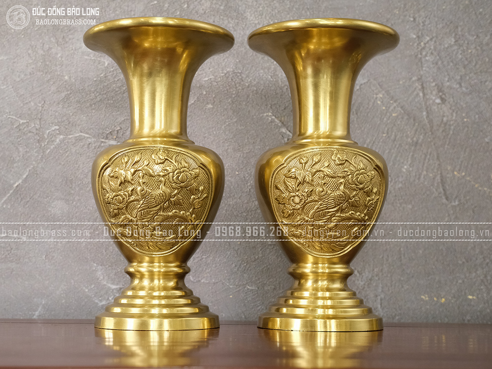 Đôi Lọ Hoa Khai Phú Quý Bằng Đồng Thau Cao 38Cm