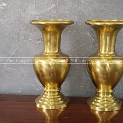 Đôi Lọ Hoa Trơn Miệng Loe Bằng Đồng Vàng Catut Cao 38Cm