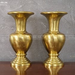 Đôi Lọ Hoa Trơn Miệng Loe Bằng Đồng Vàng Catut Cao 38Cm