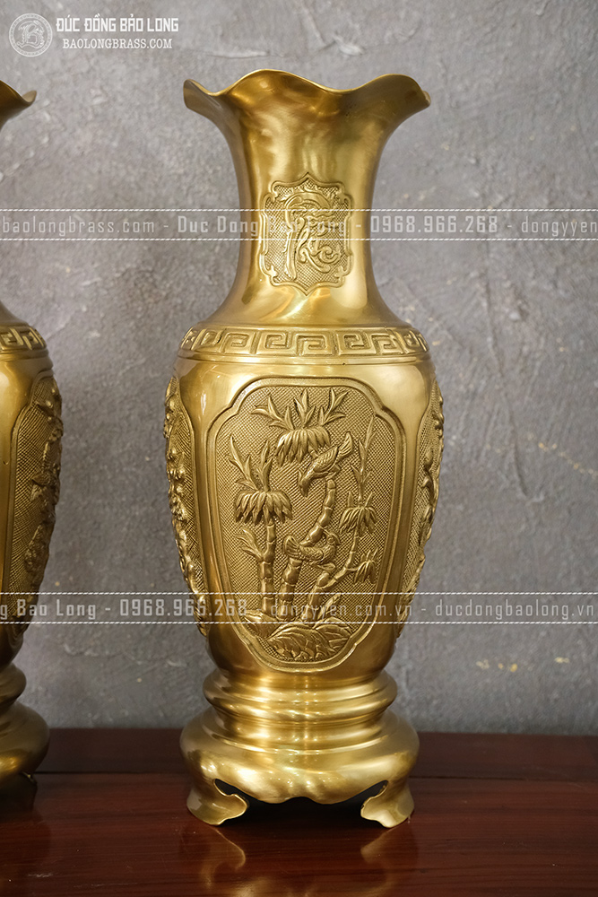 Đôi Lọ Tứ Quý bằng đồng vàng cao 50cm