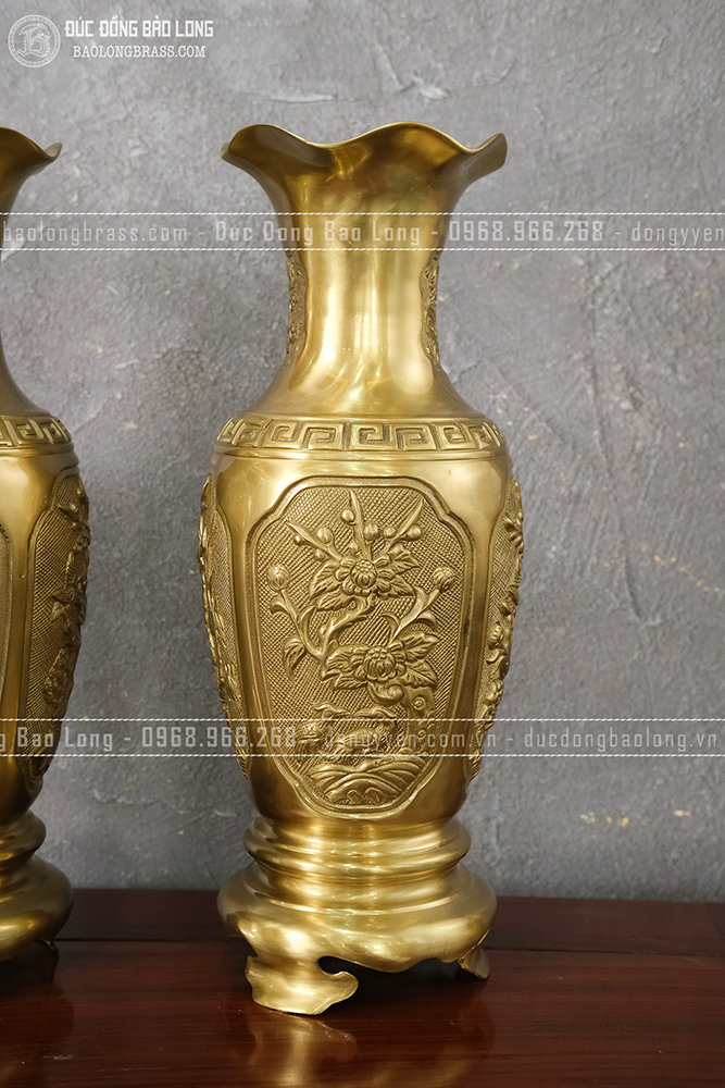 Đôi Lọ Tứ Quý bằng đồng vàng cao 50cm