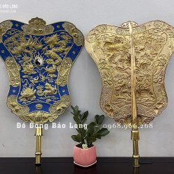 Quạt Ba Tiêu bằng đồng vàng 78cm x 50cm