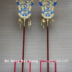 Quạt Ba Tiêu Bằng Đồng Vàng 78cm x 50cm Giá Đỡ Gỗ Lim