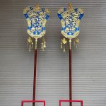 Quạt Ba Tiêu Bằng Đồng Vàng 78cm x 50cm Giá Đỡ Gỗ Lim