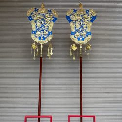 Quạt Ba Tiêu Bằng Đồng Vàng 78cm x 50cm Giá Đỡ Gỗ Lim