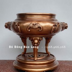 Lư xông trầm bằng đồng đỏ cao 50cm màu trầm cổ