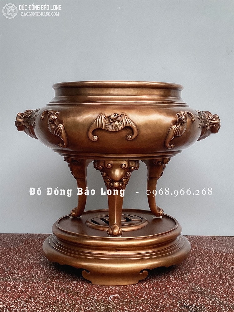 Lư Xông Trầm Bằng Đồng Đỏ Cao 50Cm Màu Trầm Cổ