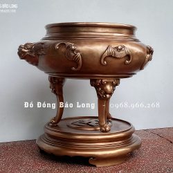 Lư xông trầm bằng đồng đỏ cao 50cm màu trầm cổ