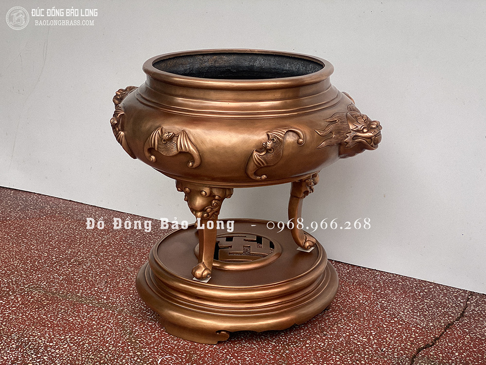 Lư Xông Trầm Bằng Đồng Đỏ Cao 50Cm Màu Trầm Cổ