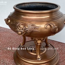 Lư xông trầm bằng đồng đỏ cao 50cm màu trầm cổ