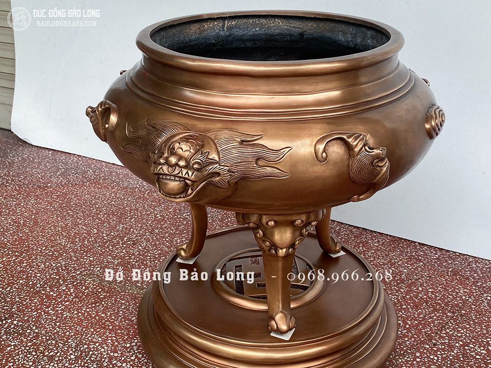 Lư Xông Trầm Bằng Đồng Đỏ Cao 50Cm Màu Trầm Cổ