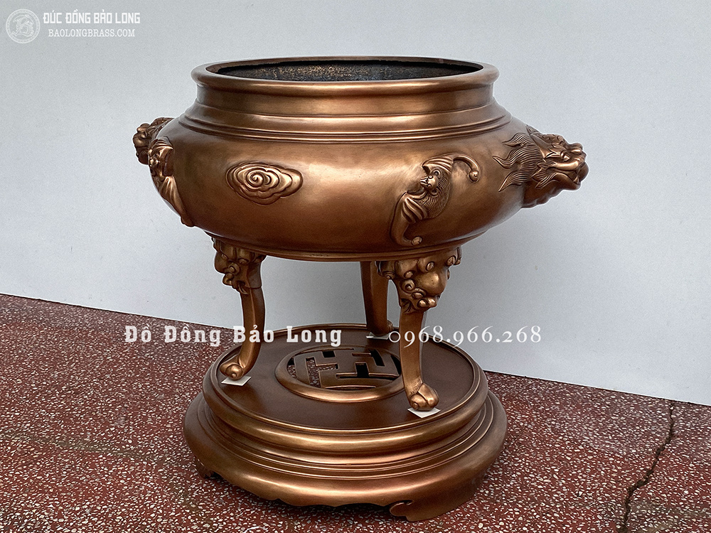 Lư Xông Trầm Bằng Đồng Đỏ Cao 50Cm Màu Trầm Cổ